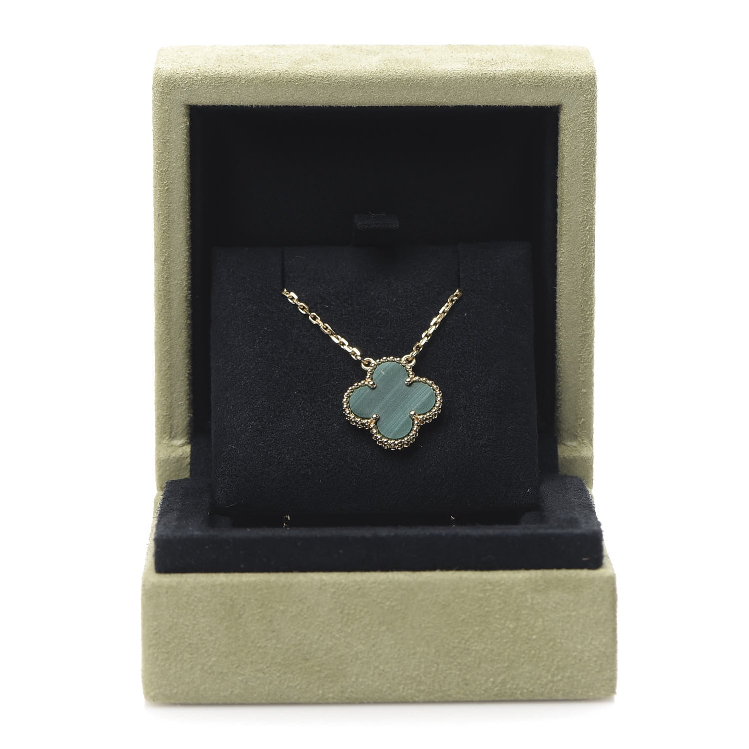 Van Cleef & Arpels 18K Yellow Gold Malachite Vintage Alhambra Pendant Necklace 7 of 7