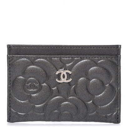 Chanel Goatskin Camellia Embossed Card Holder Grey 1 of 9