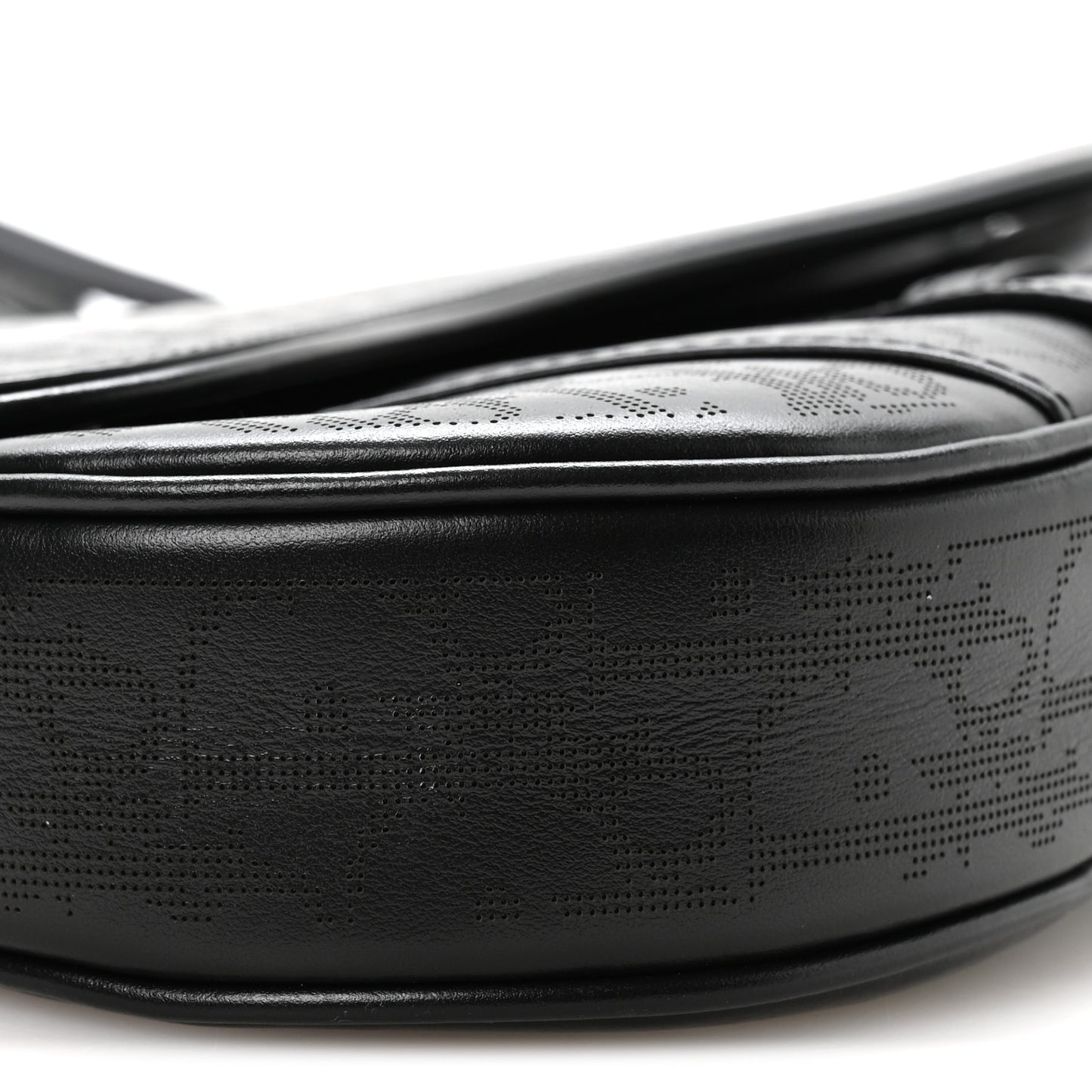 Calfskin Perforated Oblique Galaxy Mens Saddle Bag Black