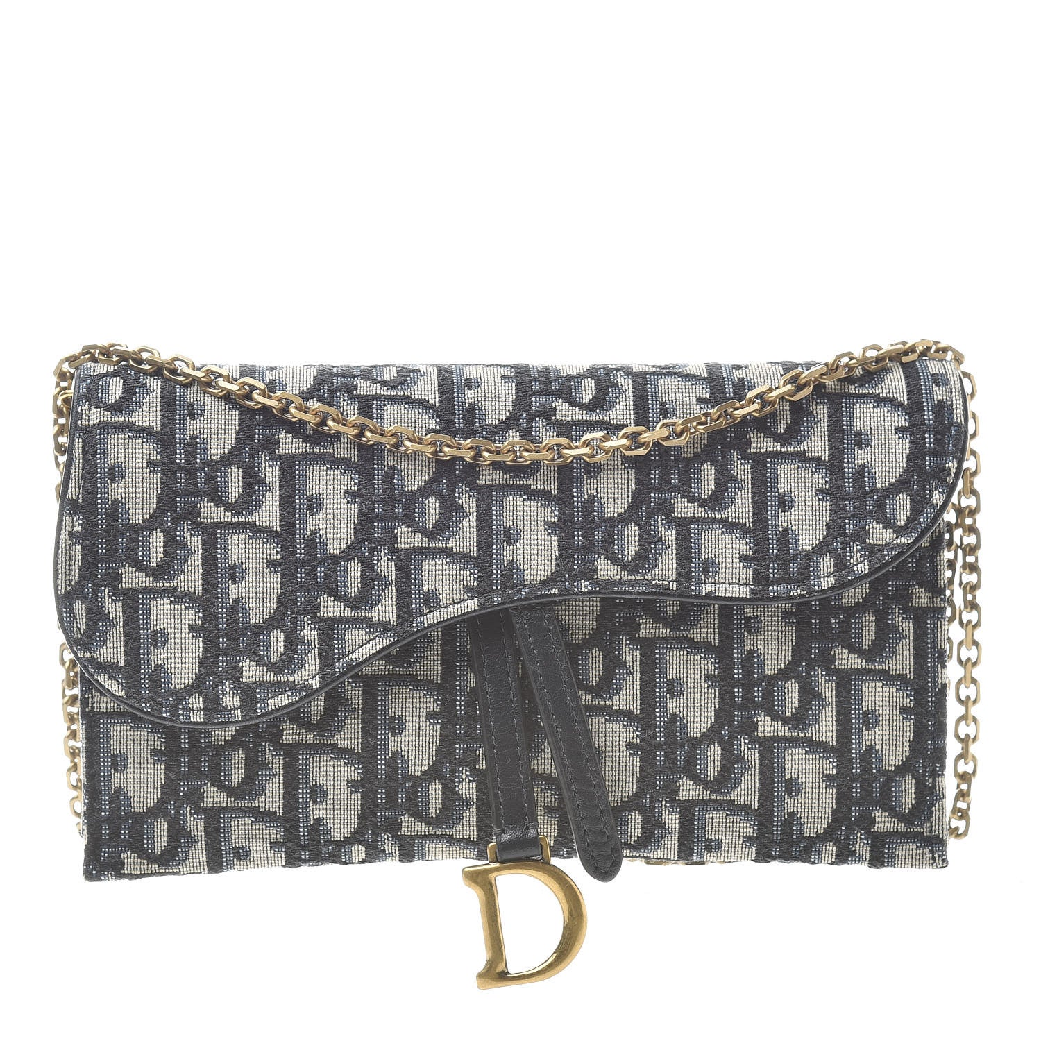 Christian Dior Oblique Saddle Chain Long Wallet Blue 1 of 12