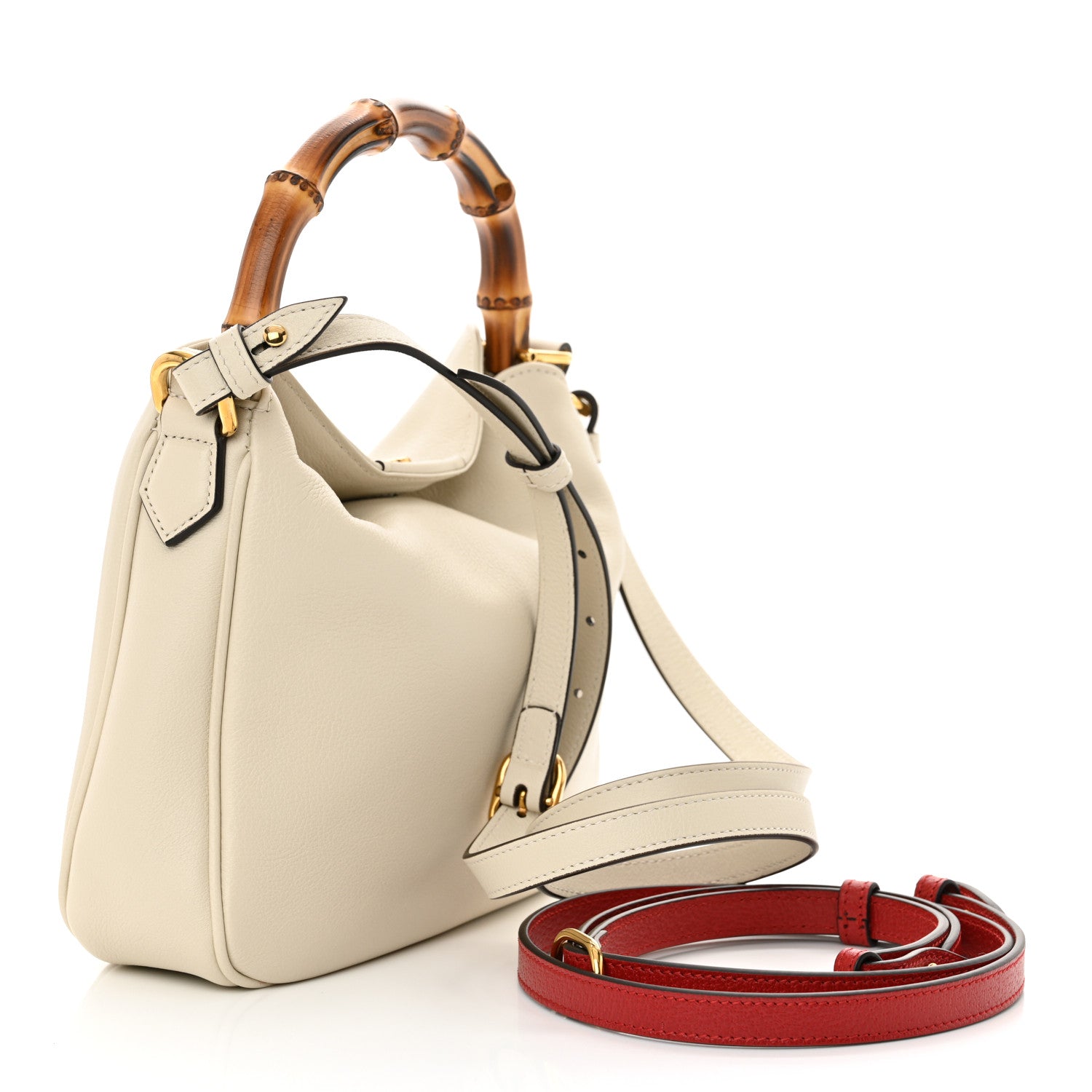 Gucci Softy Wonka Textured Dollar Calfskin Small Diana Shoulder Bag Mystic White Hibiscus Red 3 of 10
