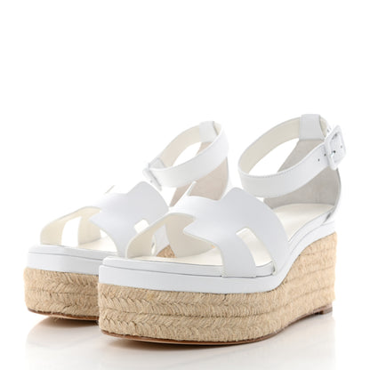 Hermes Goatskin Elda Espadrille Wedge Sandals 39 White 3 of 9