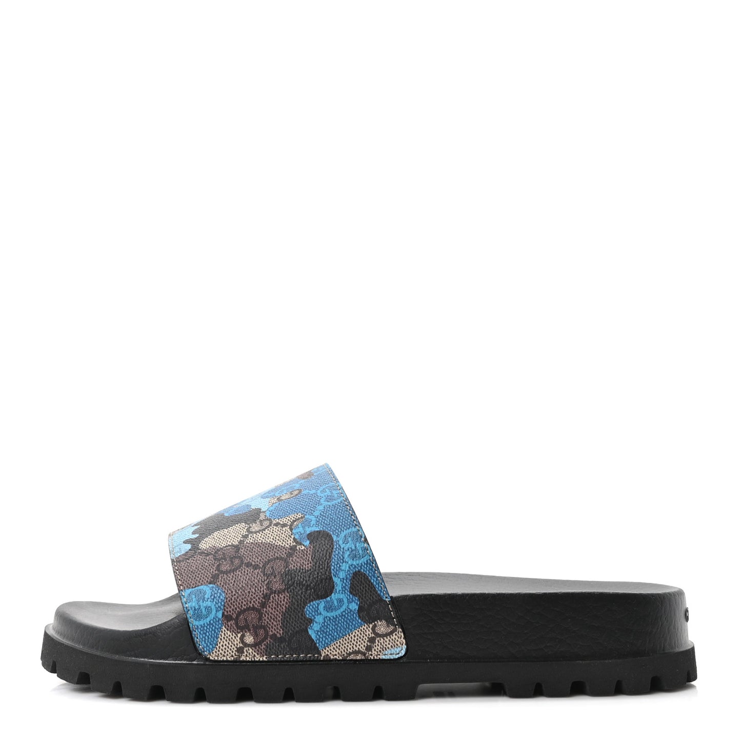 GG Supreme Monogram Camouflage Mens Lug Sole Slide Sandals 7 Blue Multicolor