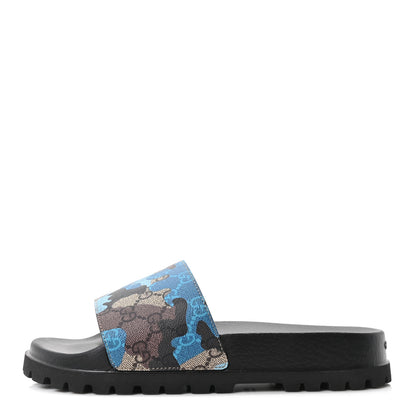 Gucci GG Supreme Monogram Camouflage Mens Lug Sole Slide Sandals 7 Blue Multicolor 1 of 10
