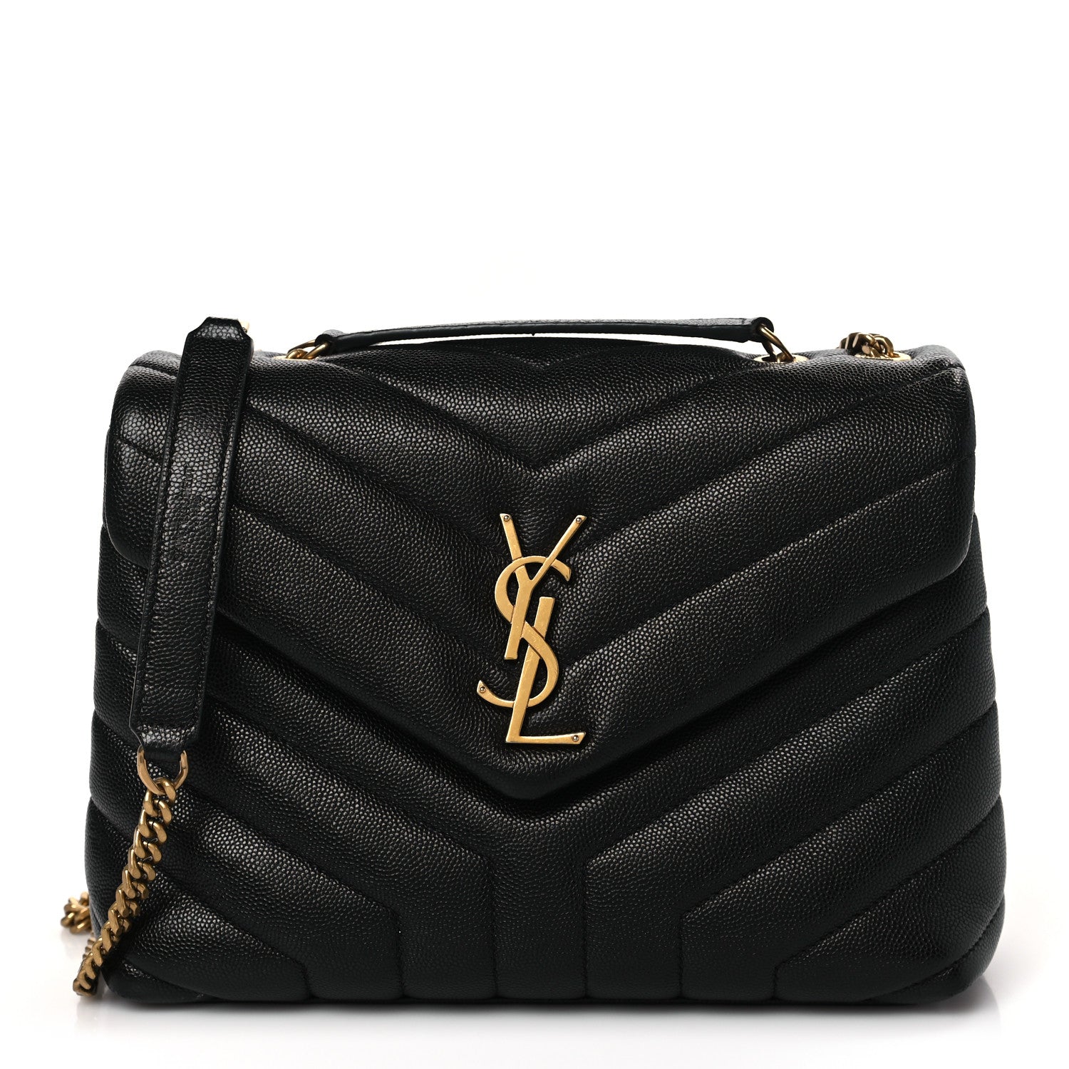 Saint Laurent Grain de Poudre Calfskin Y Quilted Monogram Small Loulou Chain Satchel Black 1 of 8