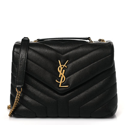 Saint Laurent Grain de Poudre Calfskin Y Quilted Monogram Small Loulou Chain Satchel Black 1 of 8