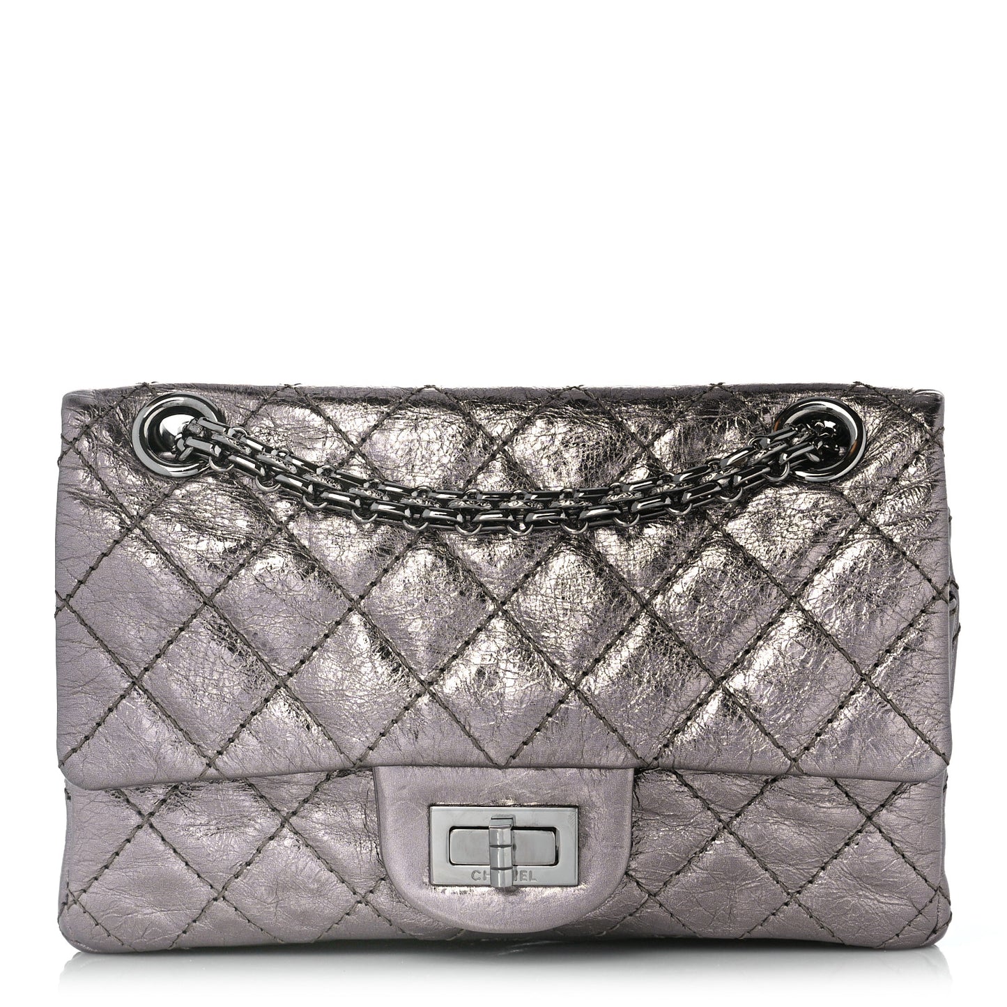 Metallic Aged Calfskin Quilted 2.55 Reissue 224 Flap Silver