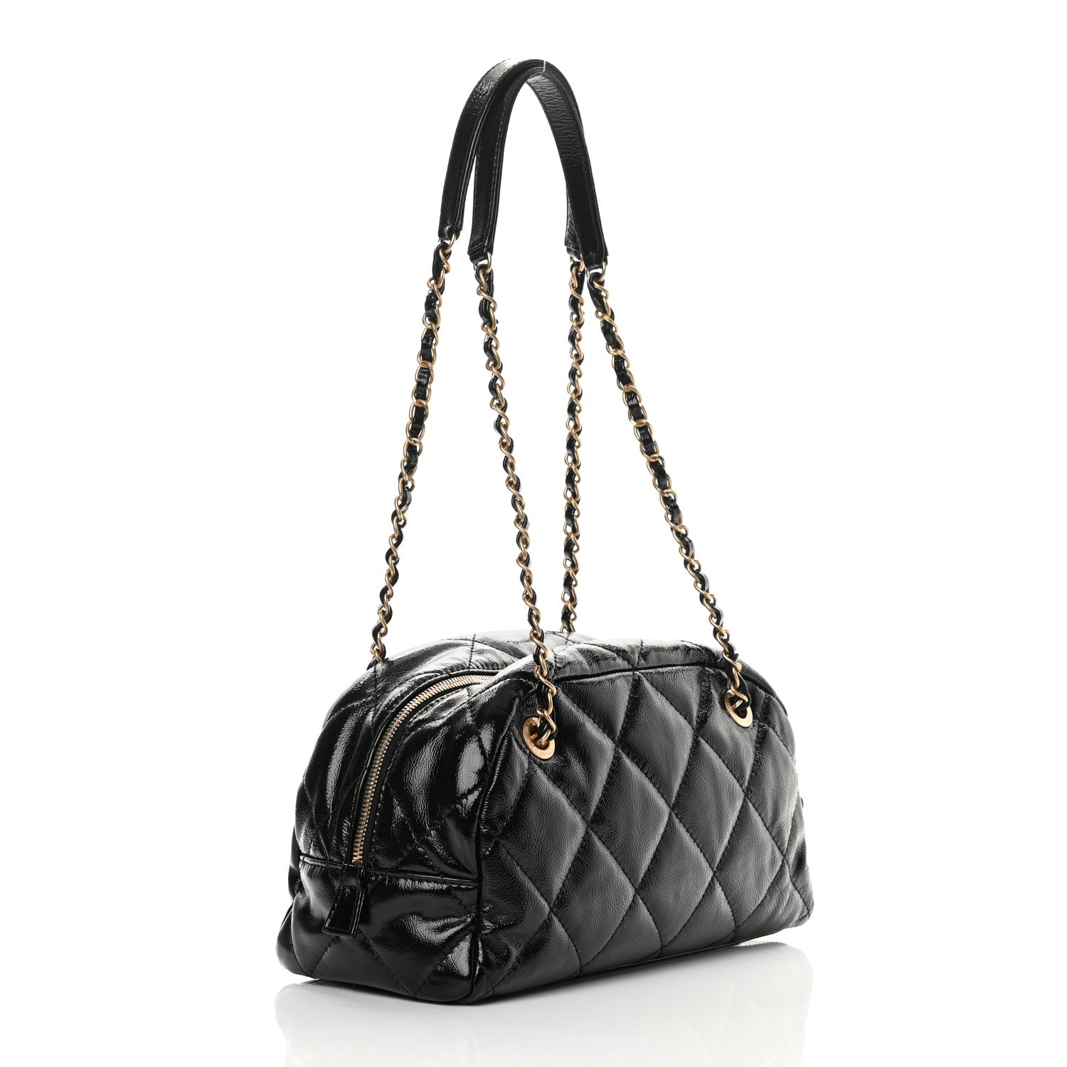 Chanel Shiny Aged Calfskin Quilted Bowler Bag Black 3 of 11