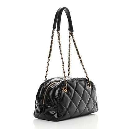 Chanel Shiny Aged Calfskin Quilted Bowler Bag Black 3 of 11