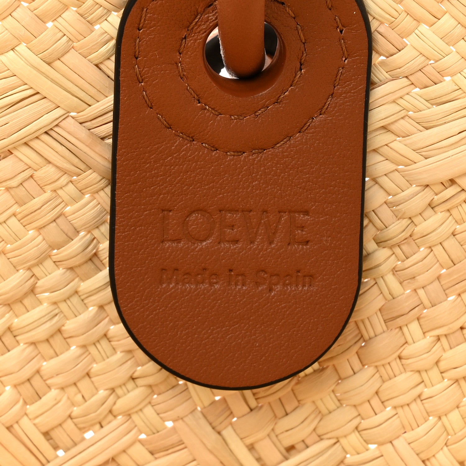Loewe Calfskin Raffia Paulas Ibiza Medium Anagram Basket Tote Bag Natural Tan 6 of 10