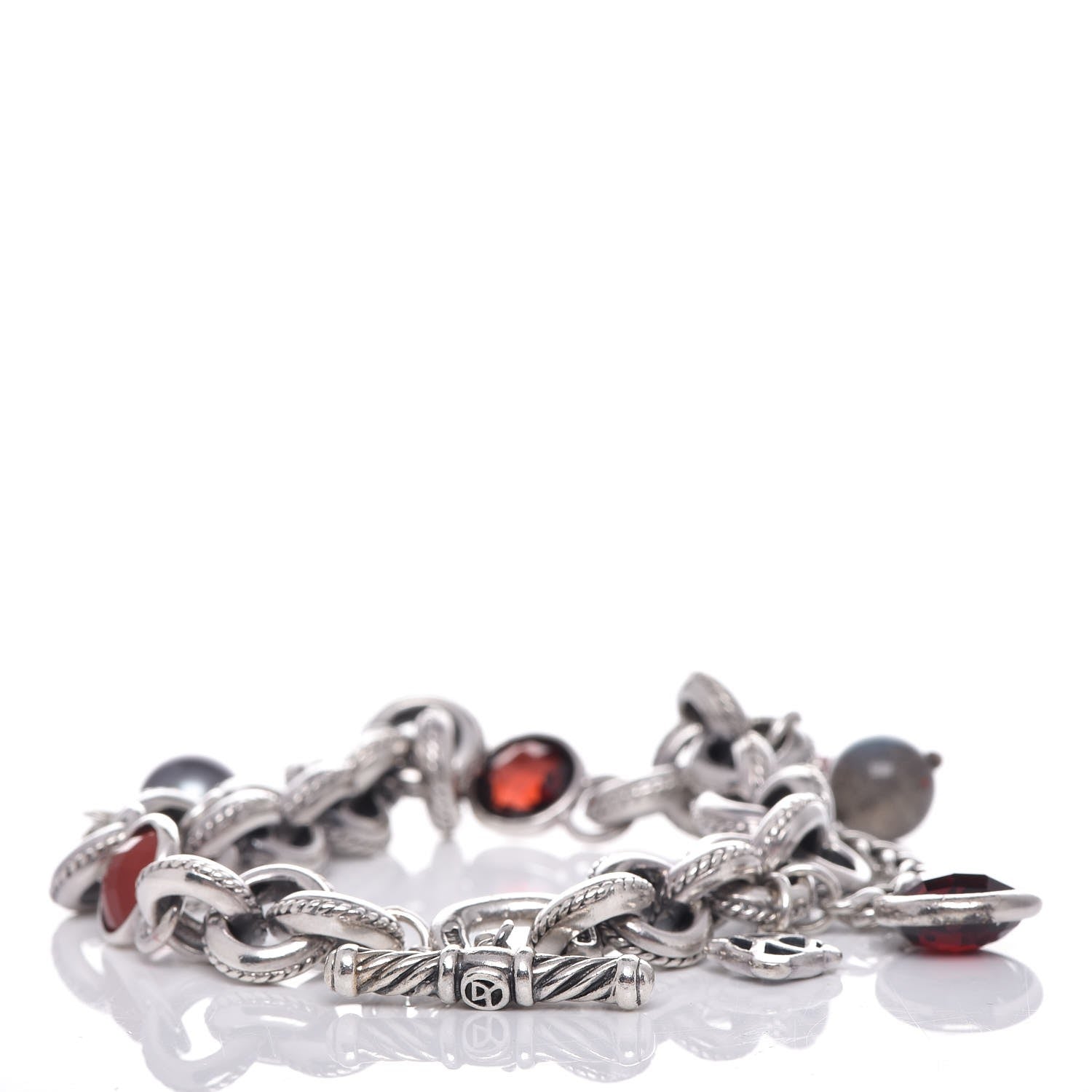 David Yurman Sterling Silver 18K Yellow Gold Carnelian Garnet Pearl Labradorite Old World Charm Bracelet 3 of 5