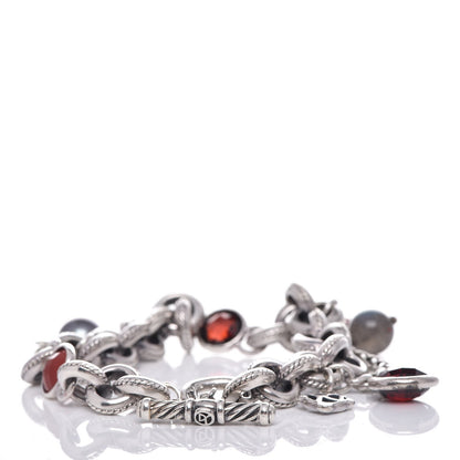 David Yurman Sterling Silver 18K Yellow Gold Carnelian Garnet Pearl Labradorite Old World Charm Bracelet 3 of 5