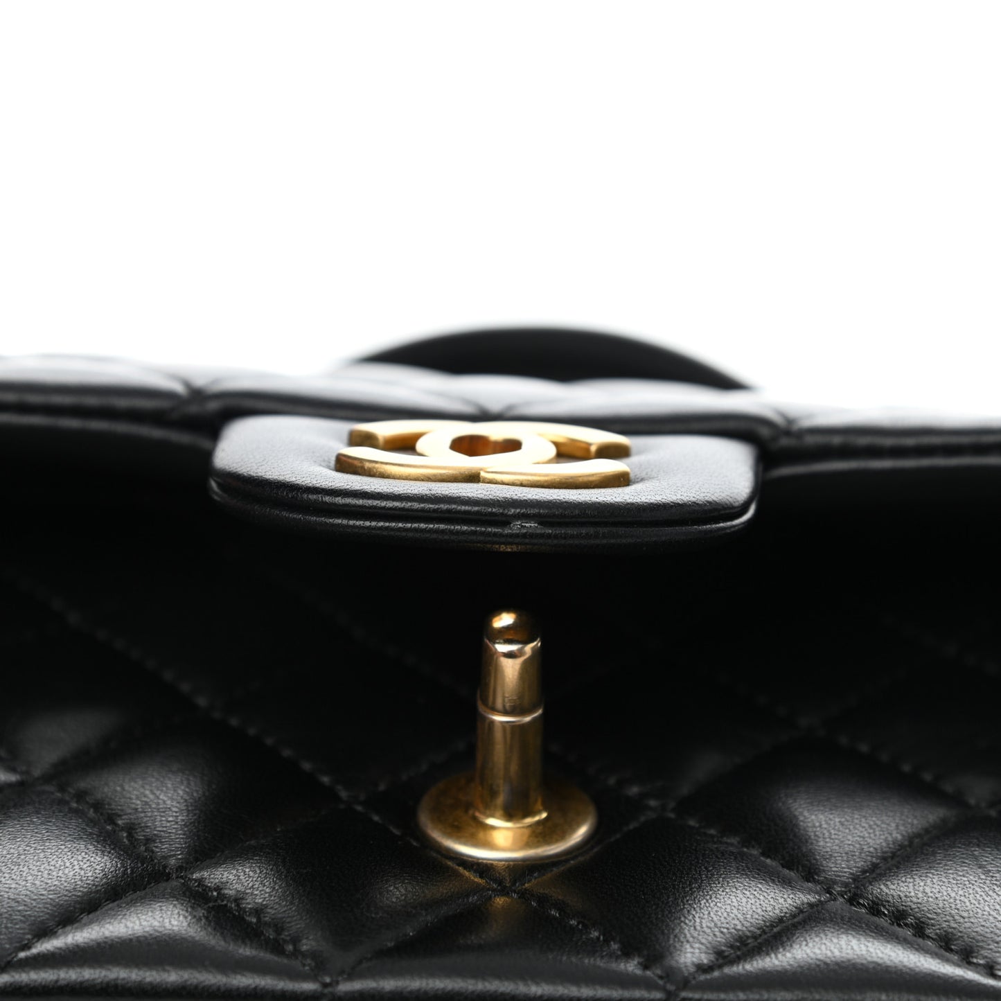 Lambskin Quilted Mini Top Handle Rectangular Flap Black