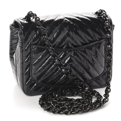 Chanel Metallic Patent Crumpled Calfskin Chevron Quilted Mini Square Flap Black 3 of 11