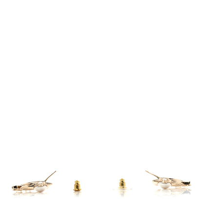 Chanel Pearl Logo Earrings Gold 3 of 4