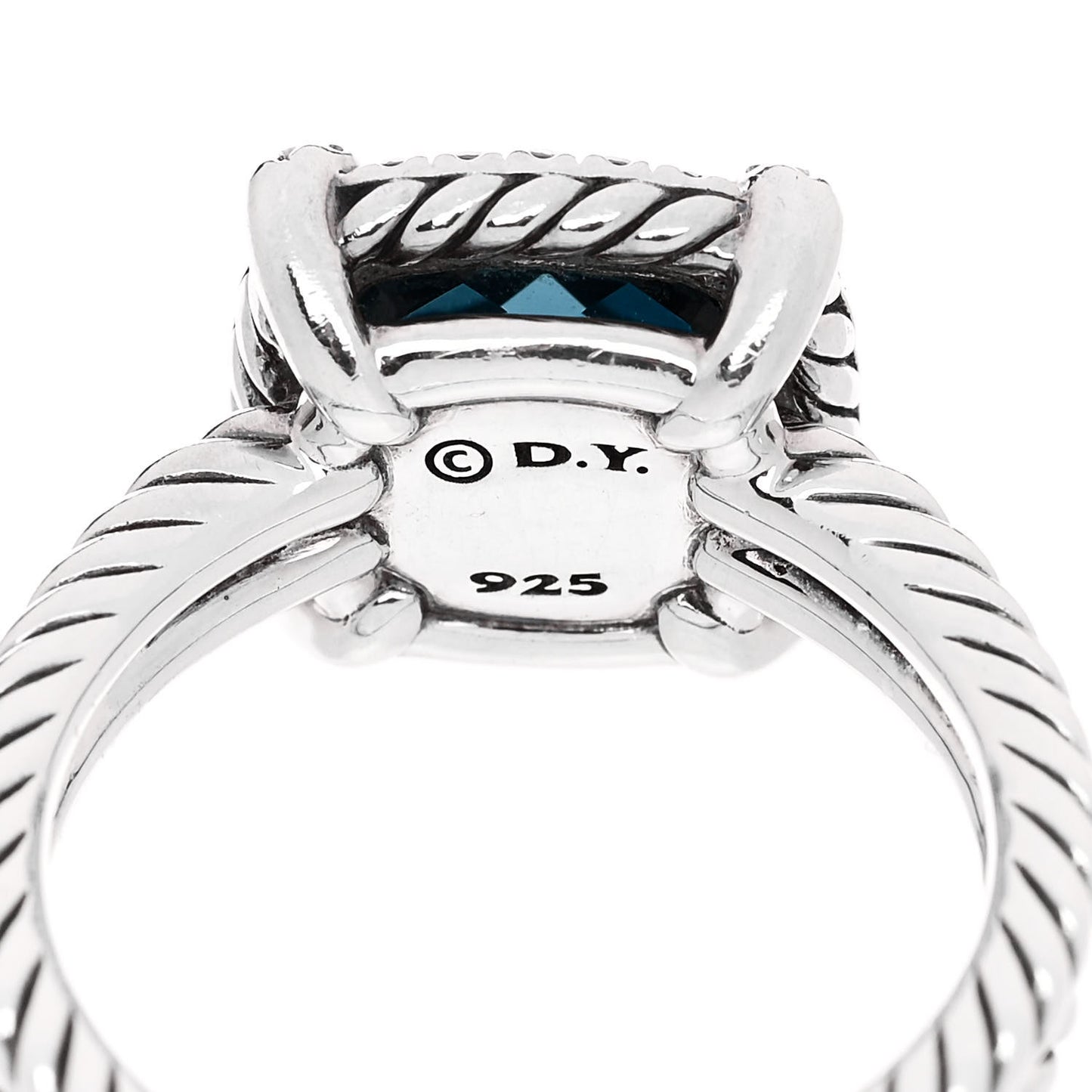 Sterling Silver Diamond Hampton Blue Topaz 9mm Chatelaine Pave Bezel Ring 52 6