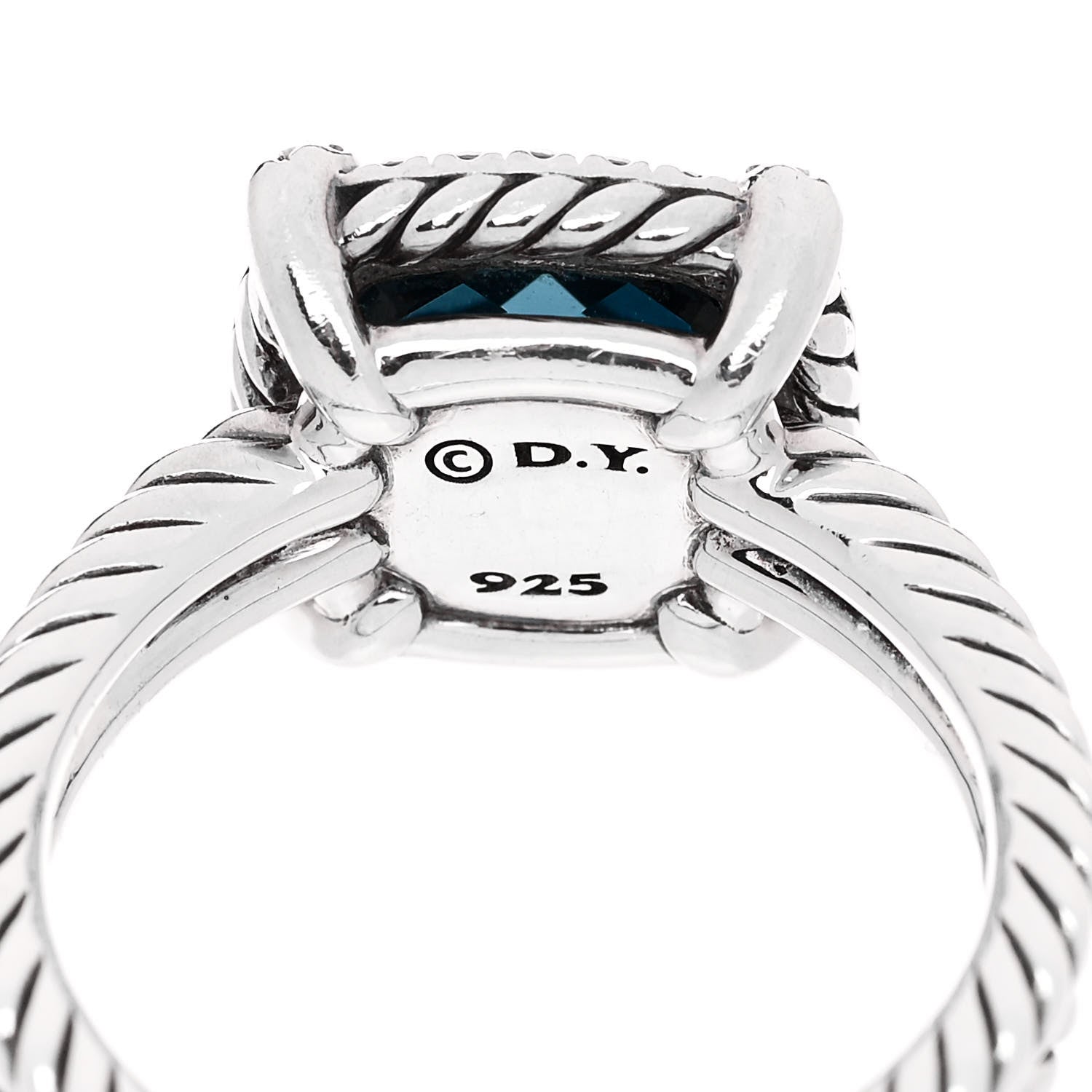 David Yurman Sterling Silver Diamond Hampton Blue Topaz 9mm Chatelaine Pave Bezel Ring 52 6 5 of 5