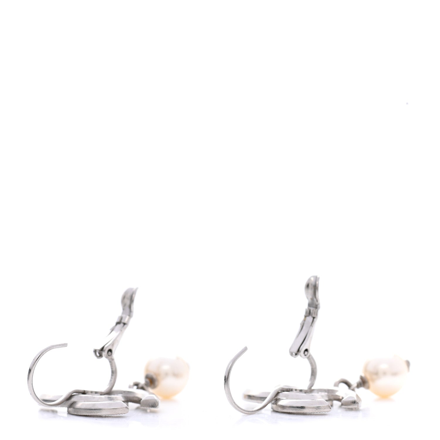 Chanel Baguette Crystal Pearl CC Drop Earrings Silver 3 of 5