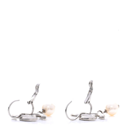 Chanel Baguette Crystal Pearl CC Drop Earrings Silver 3 of 5