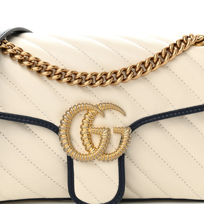 Gucci Vintage Effect Calfskin Matelasse Diagonal Small Torchon GG Marmont Shoulder Bag Mystic White Blue Agata 8 of 11