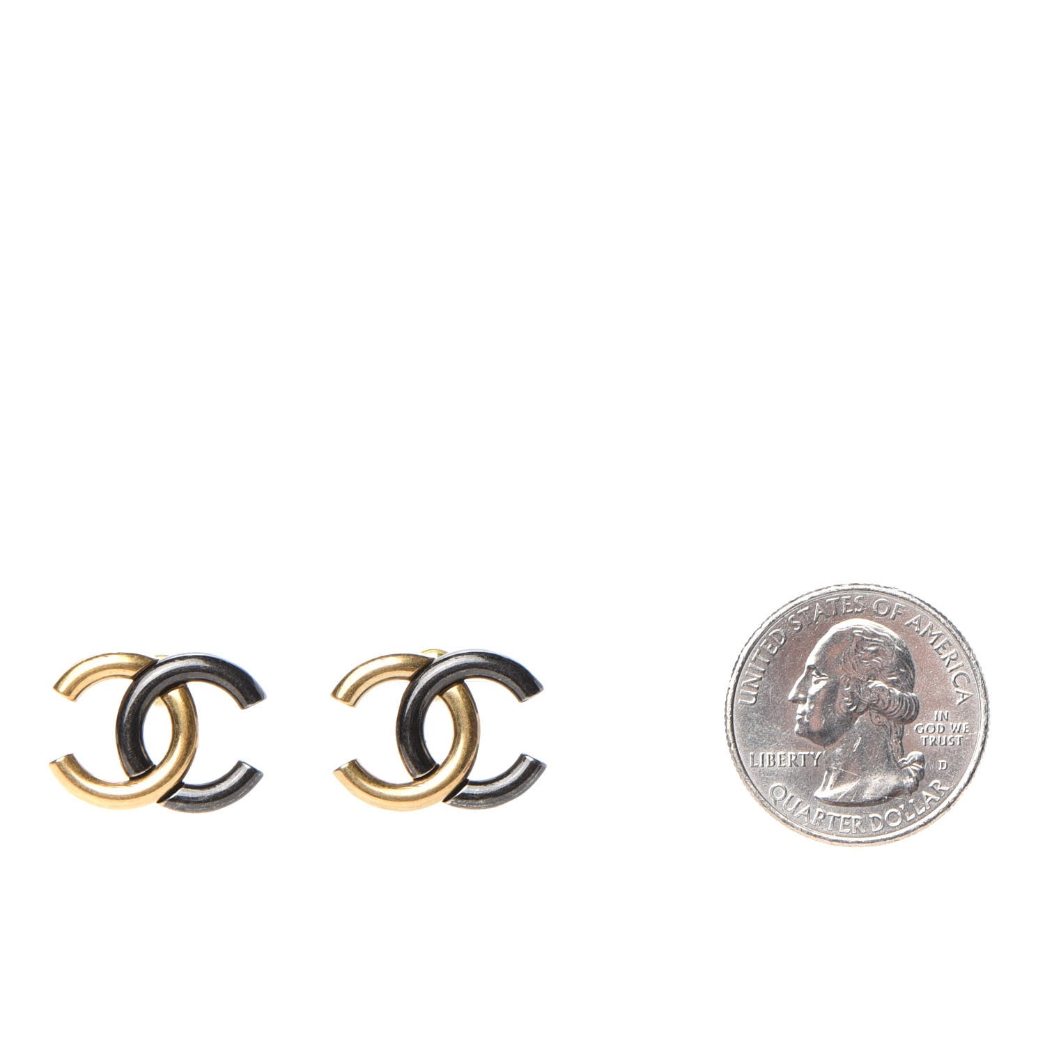 Chanel Metal CC Earrings Gold Ruthenium 2 of 4