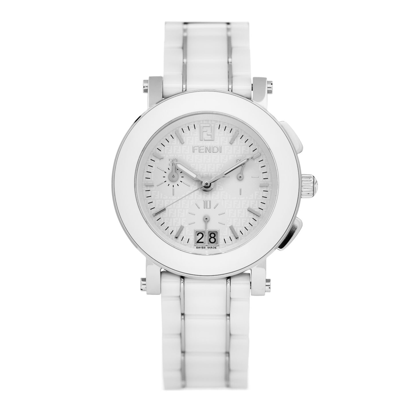 Stainless Steel Ceramic 38mm Chronograph Quartz Watch White