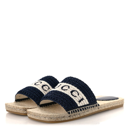 Gucci Macrochet Raffia Logo Flat Slide Espadrille Sandals 38 Blue Great White 4 of 13