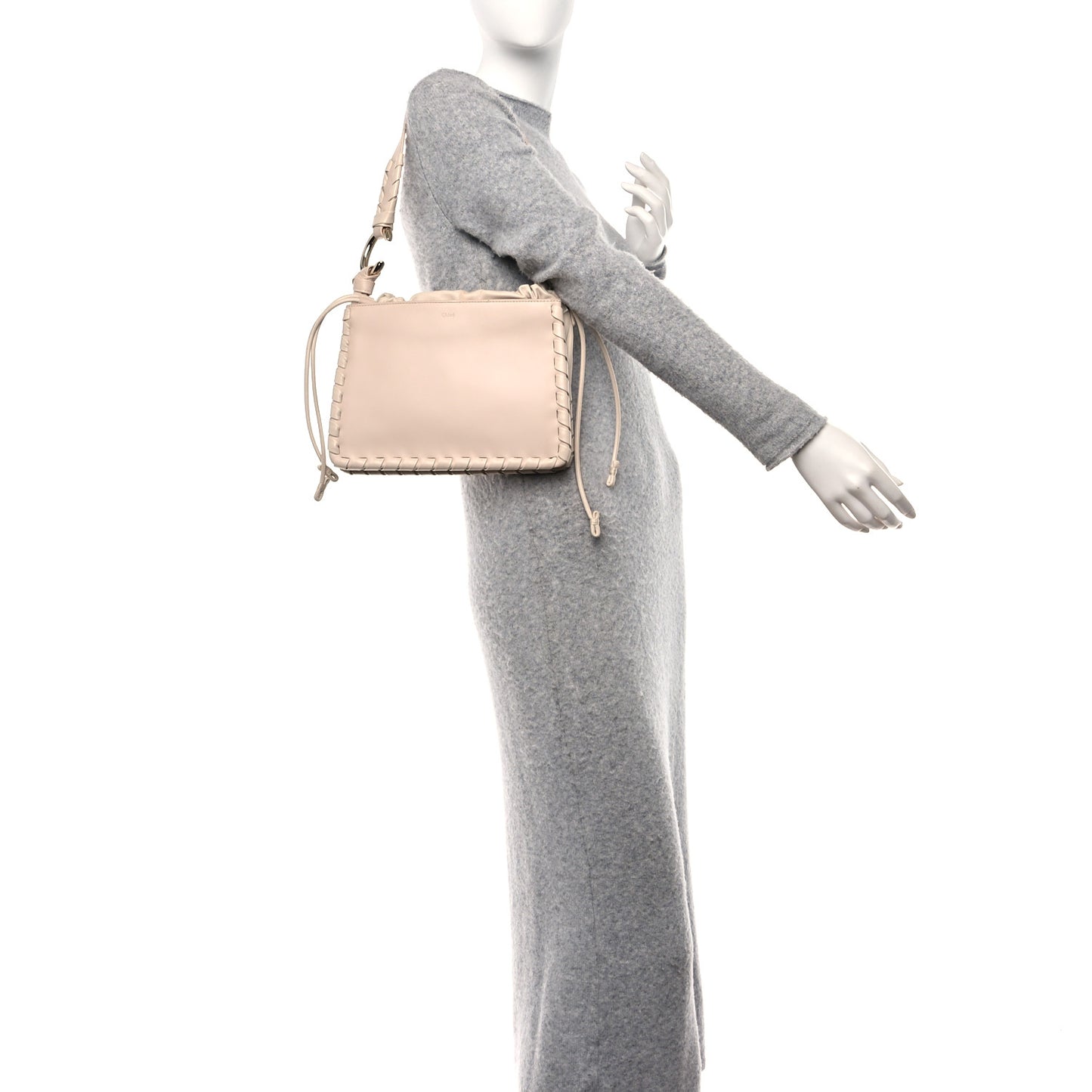 Calfskin Mate Woven Drawstring Shoulder Bag Nude