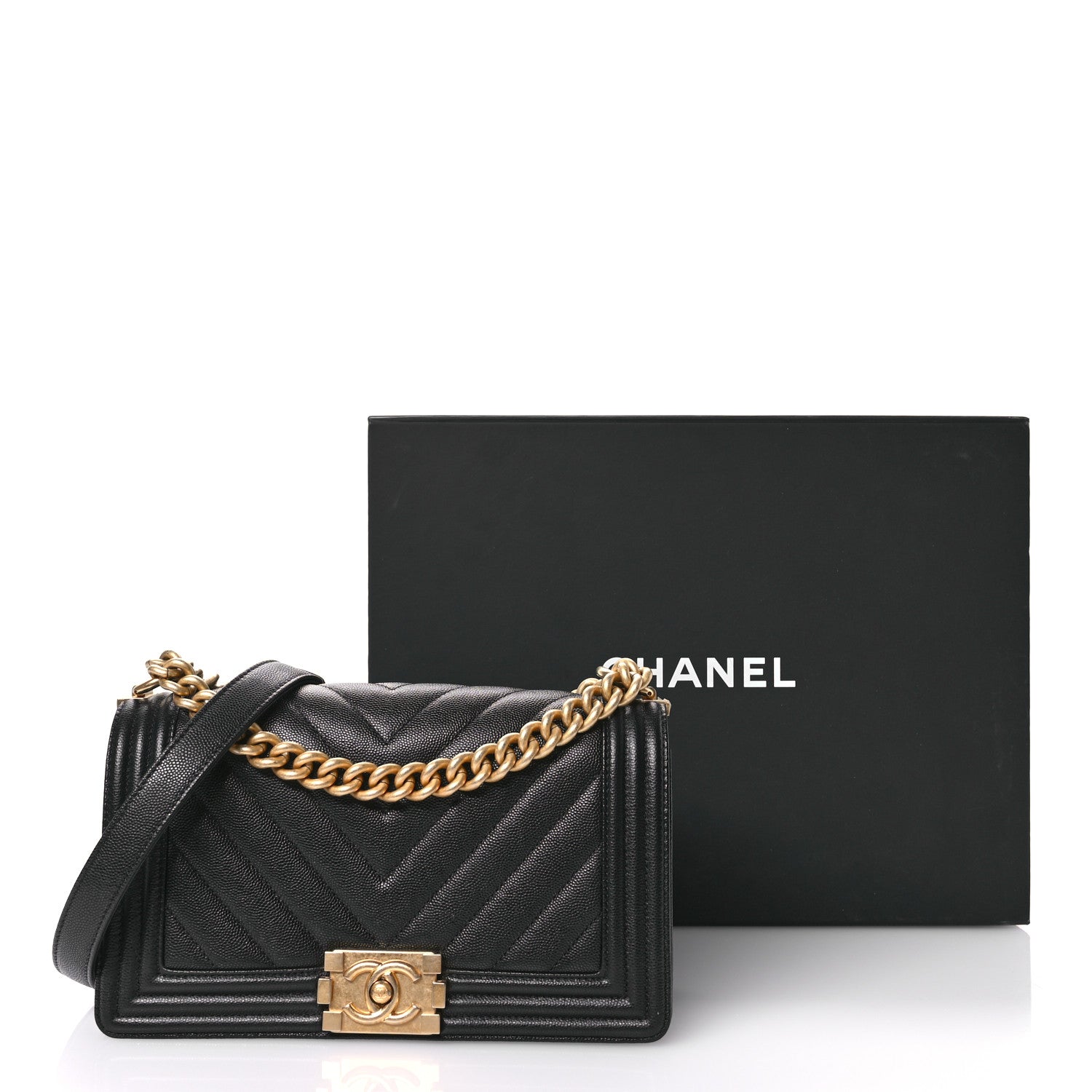 Chanel Caviar Chevron Quilted Medium Boy Flap Black 10 of 11