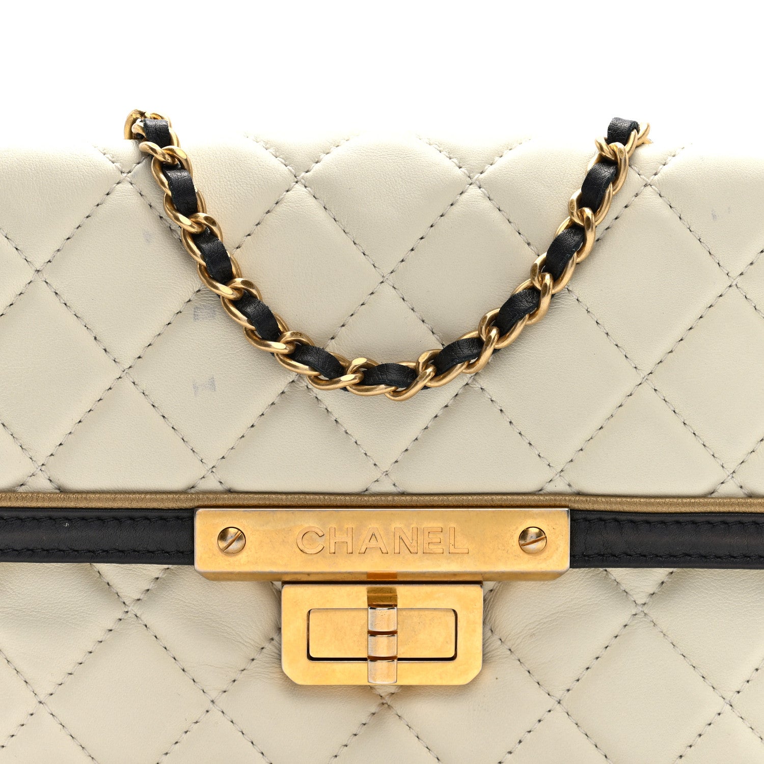 Chanel Lambskin Quilted Mademoiselle East West Flap White Black 8 of 10