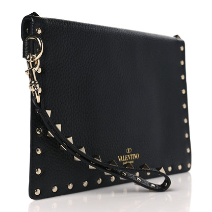 Valentino Garavani Pebbled Calfskin Rockstud Envelope Flat Wristlet Pouch Black 3 of 7