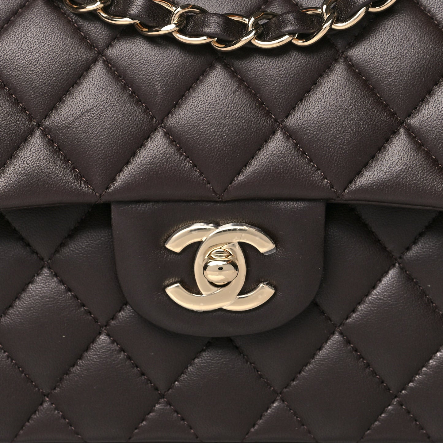 Lambskin Quilted Small Double Flap Dark Brown