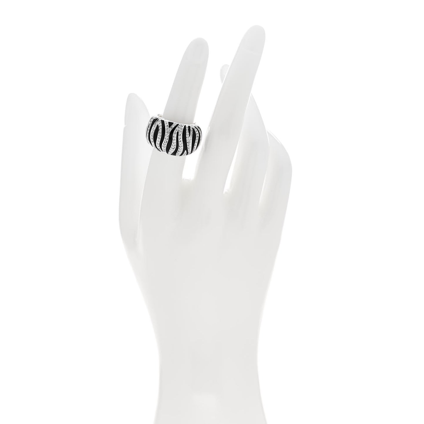 18K White Yellow Gold Enamel Diamond Zebra Ring 51 5.75 Black