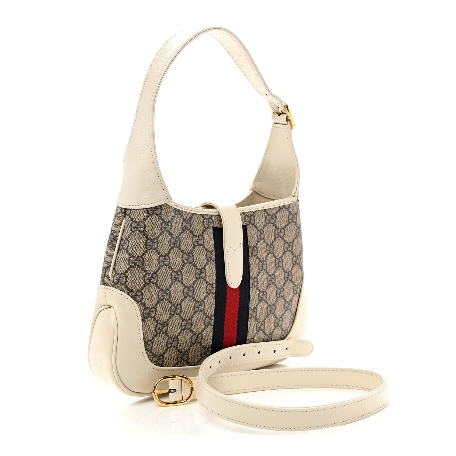Gucci GG Supreme Monogram Azalea Calfskin Web Small Jackie 1961 Hobo Beige Ebony Mystic White 3 of 10