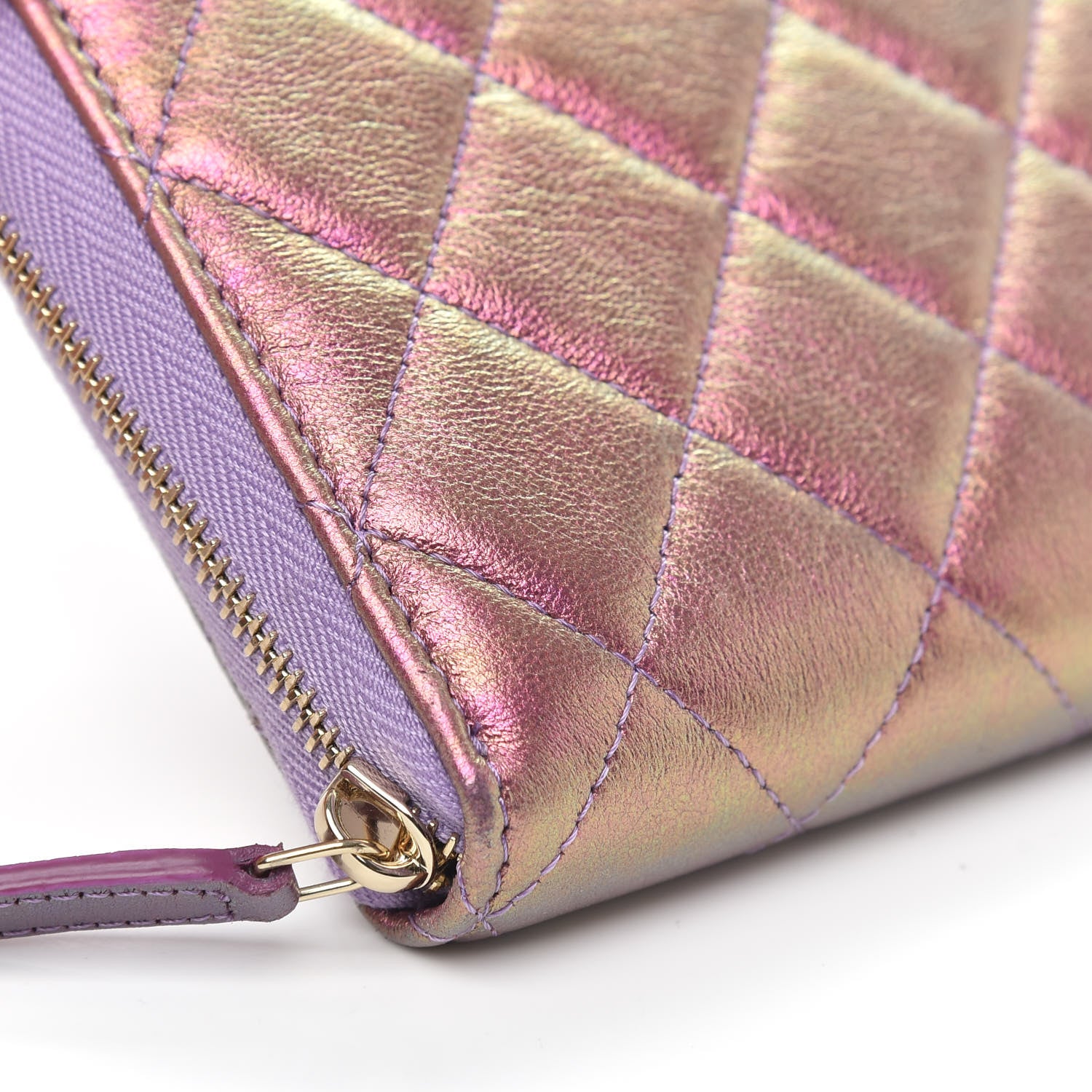 Chanel Iridescent Lambskin Quilted Large Gusset Zip Around Wallet Purple 10 of 11