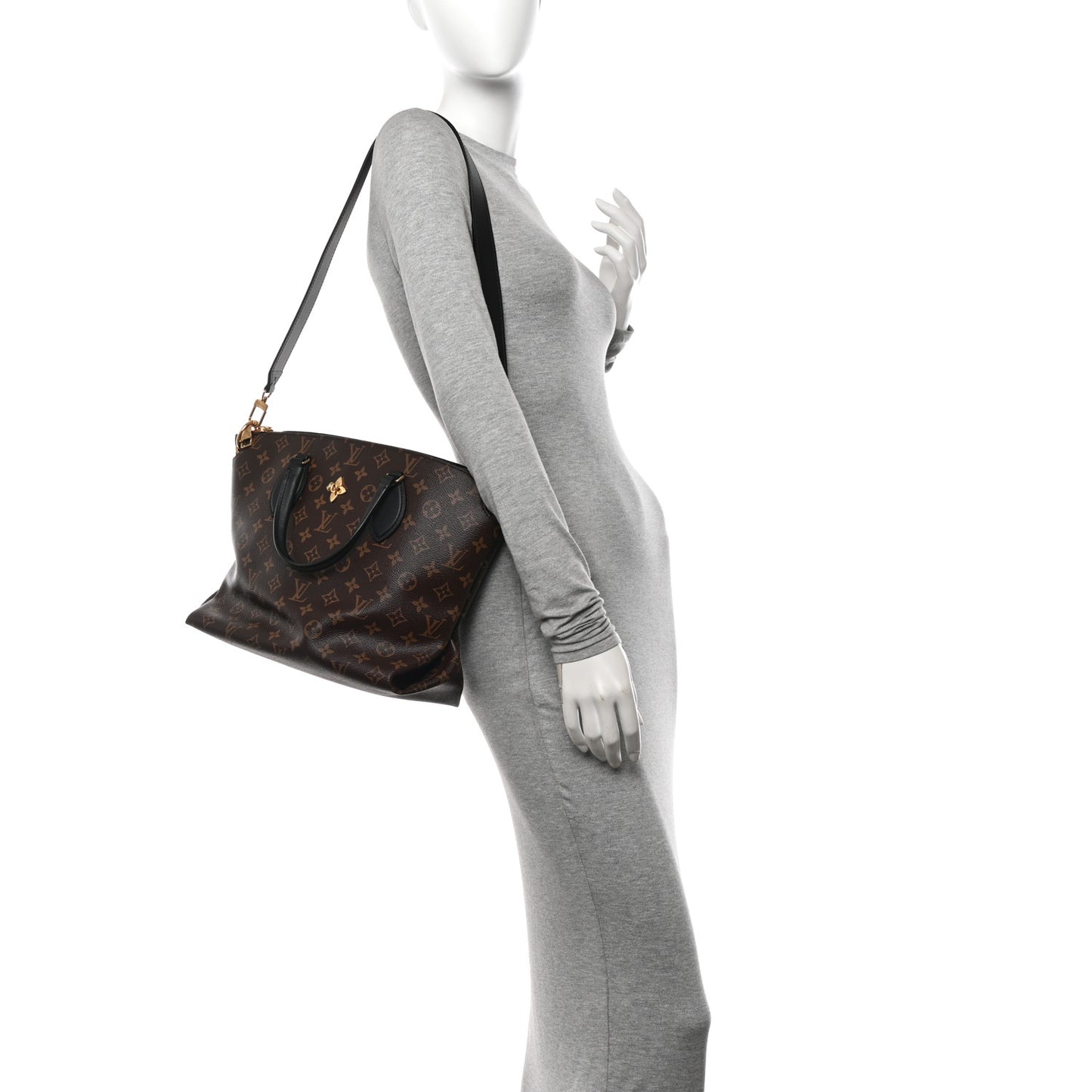 Monogram Flower Zipped Tote MM Black