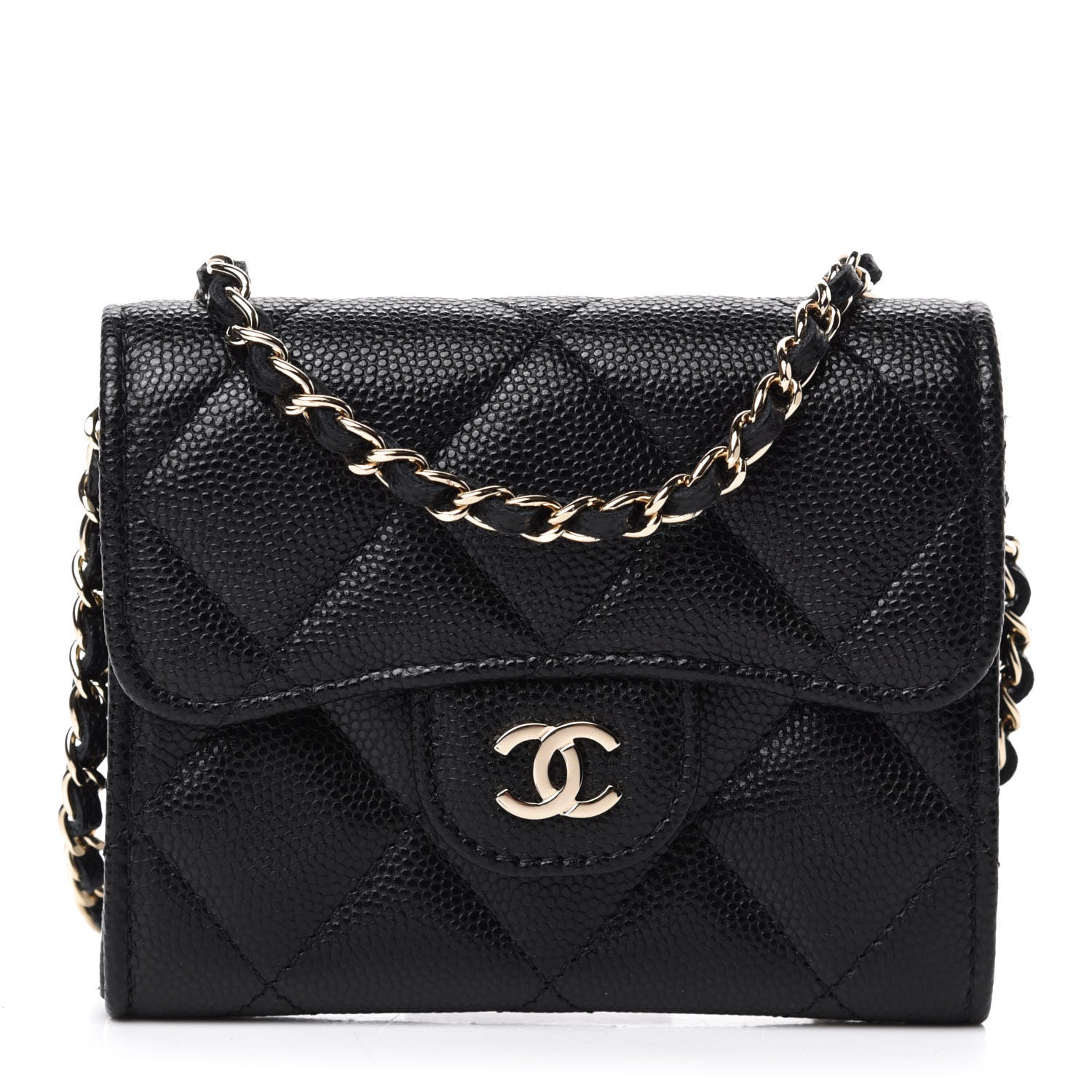 Chanel Caviar Quilted Flap Card Holder On Chain Black 1 of 13