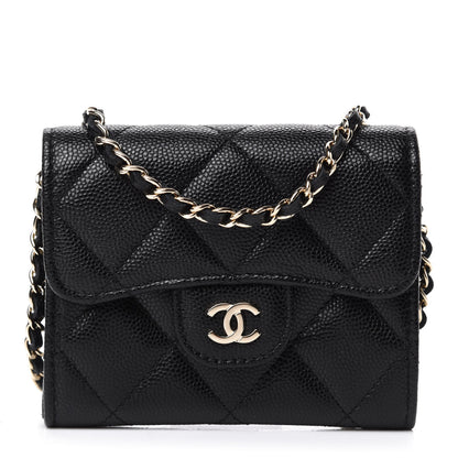 Chanel Caviar Quilted Flap Card Holder On Chain Black 1 of 13