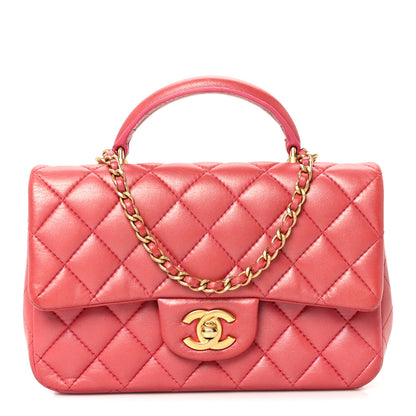 Chanel Iridescent Lambskin Quilted Mini Top Handle Rectangular Flap Red 1 of 10