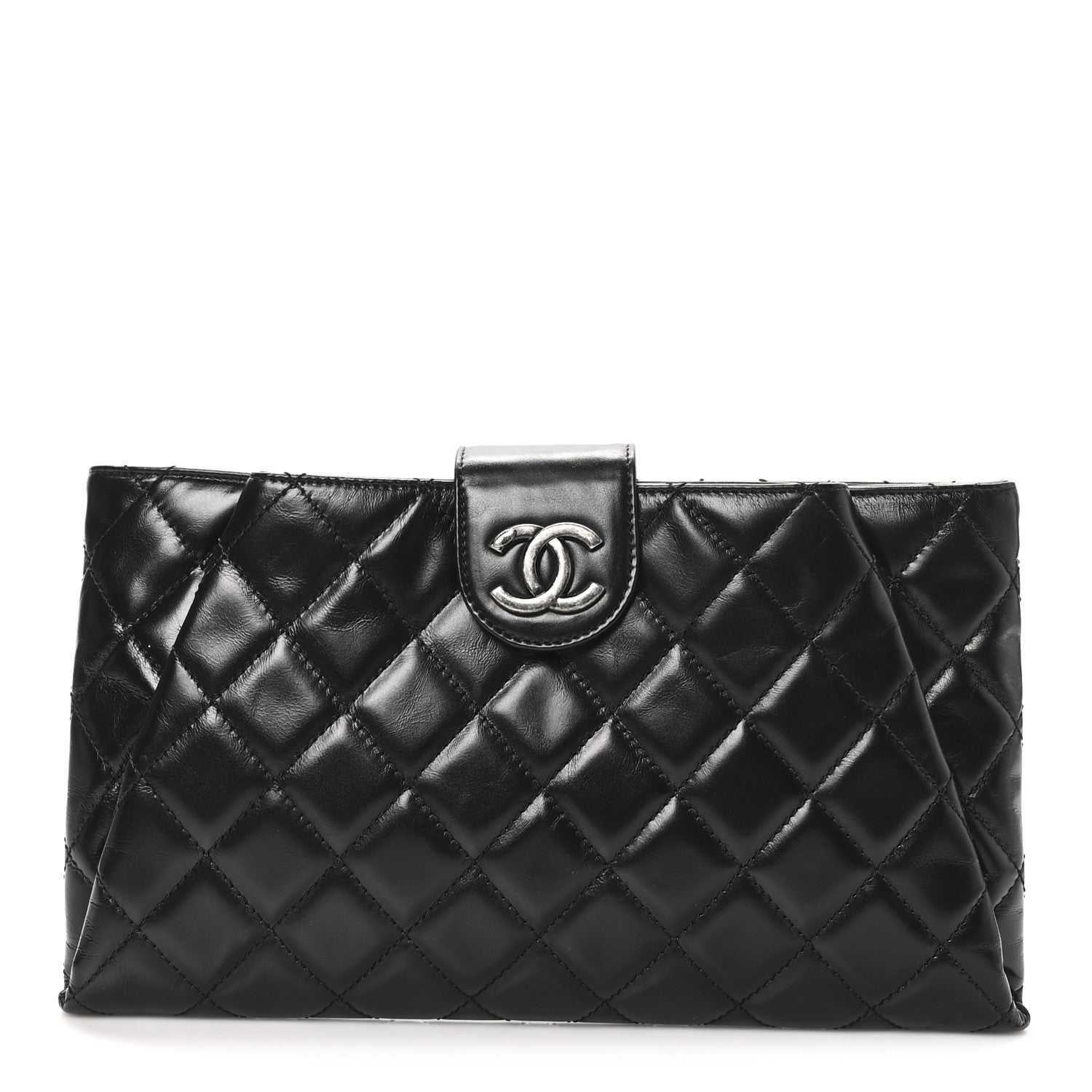 Chanel Glazed Calfskin Quilted Coco Pleats Clutch Black 1 of 8