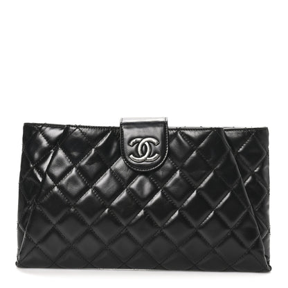 Chanel Glazed Calfskin Quilted Coco Pleats Clutch Black 1 of 8