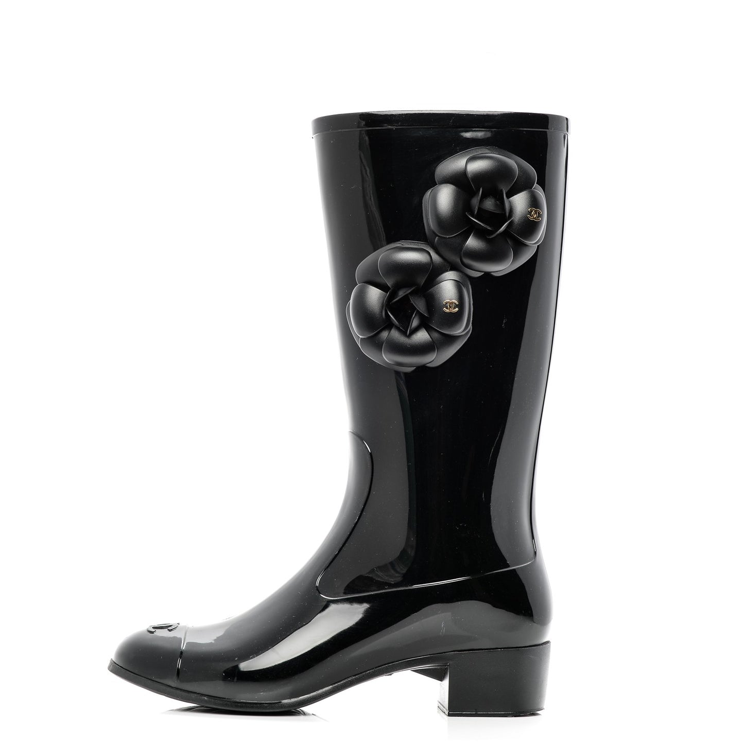 Rubber Camellia Rain Boots 37 Black