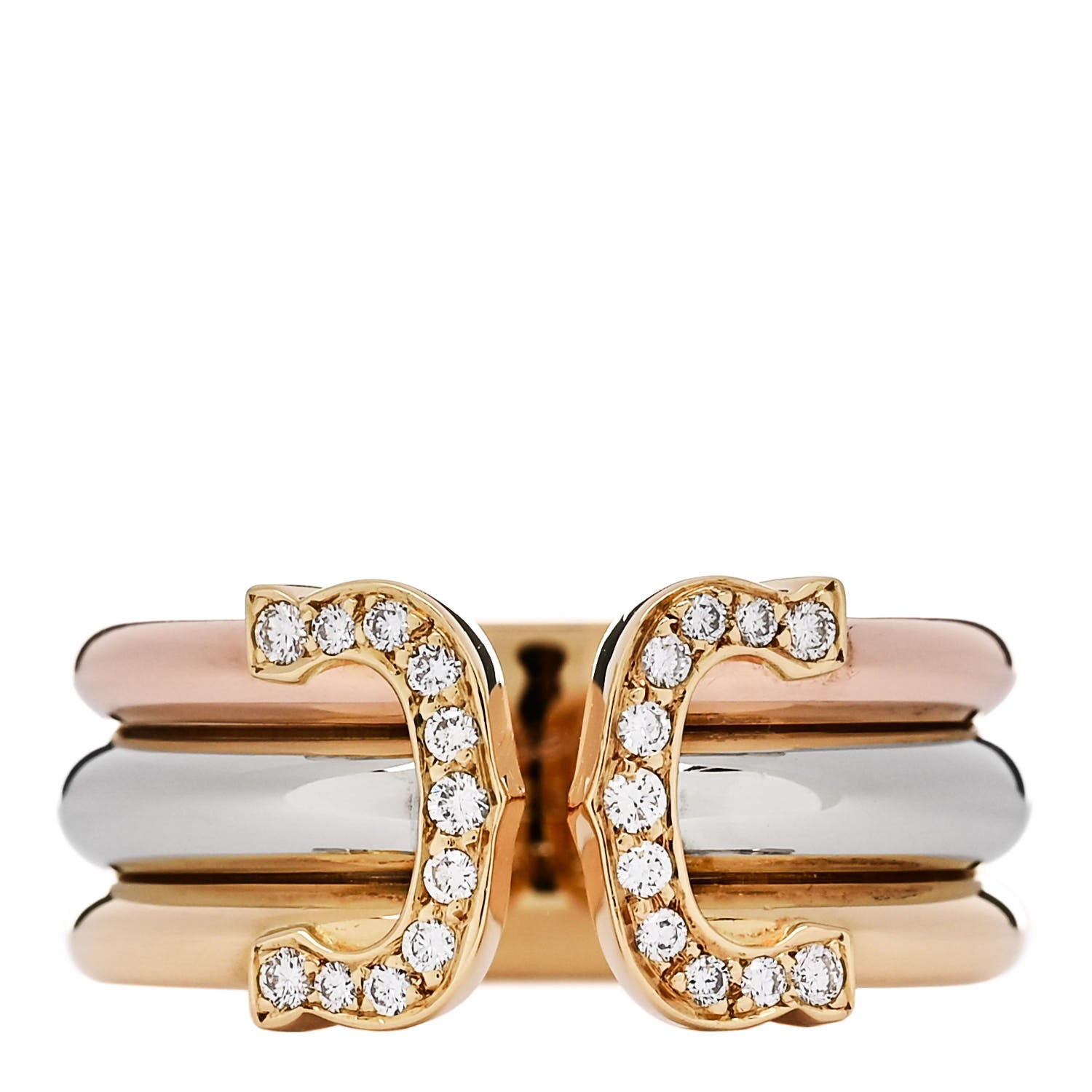 Cartier 18K Pink Yellow White Gold Diamond 11mm C De Cartier Ring 58 8.5 1 of 4