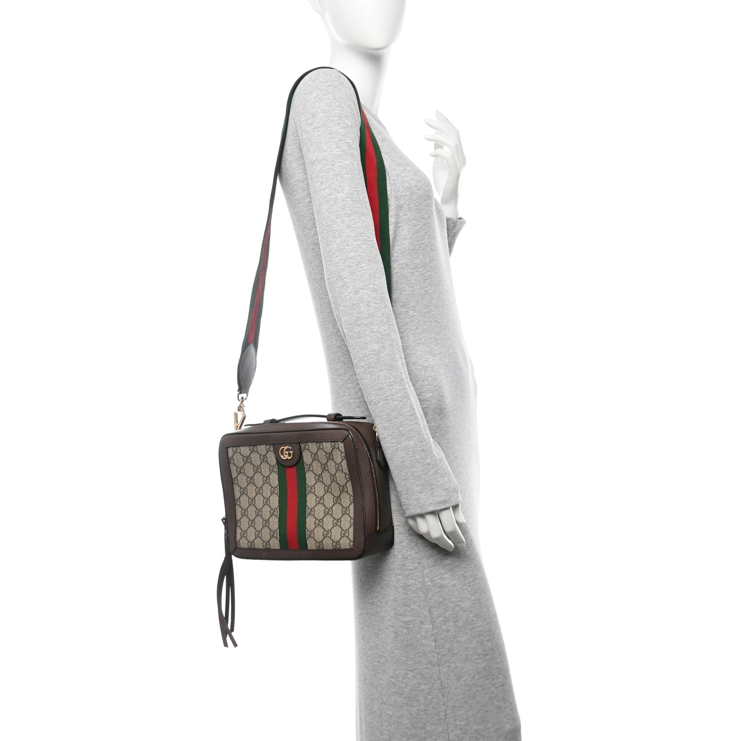 Gucci GG Supreme Monogram Web Small Ophidia Top Handle Shoulder Bag Brown 2 of 13