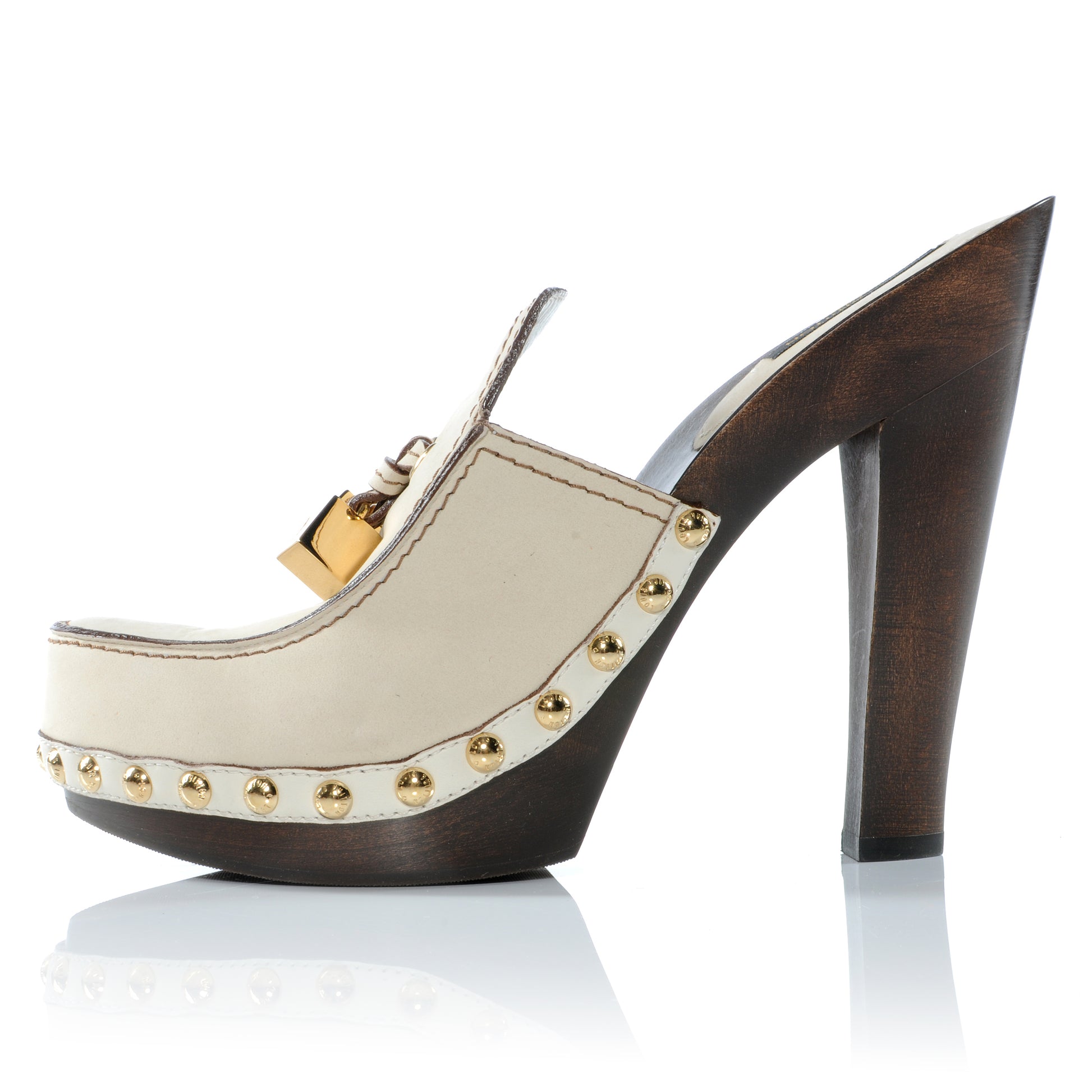 Louis Vuitton Leather Wood Clogs 38.5 Ivory 1 of 7