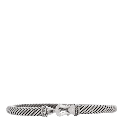 David Yurman Sterling Silver Diamond 5mm Cable Buckle Bracelet 1 of 3