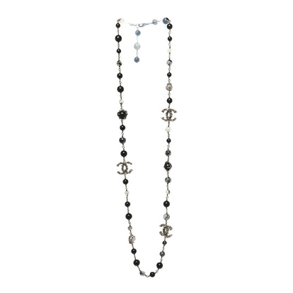 Chanel Pearl Beaded CC Long Necklace Silver Black 3 of 5
