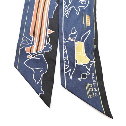 Hermes Silk Les Chiens Parisiens Twilly Caban White Caramel 2 of 3