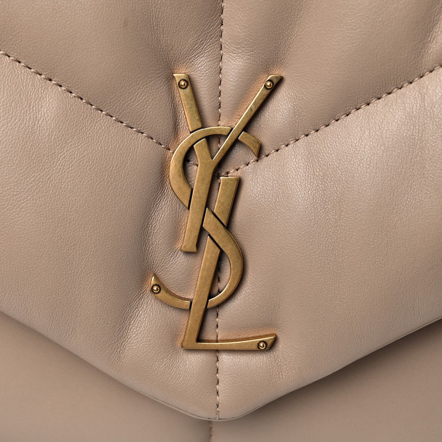 Saint Laurent Lambskin Quilted Medium Loulou Puffer Monogram Chain Satchel Dark Beige 11 of 13