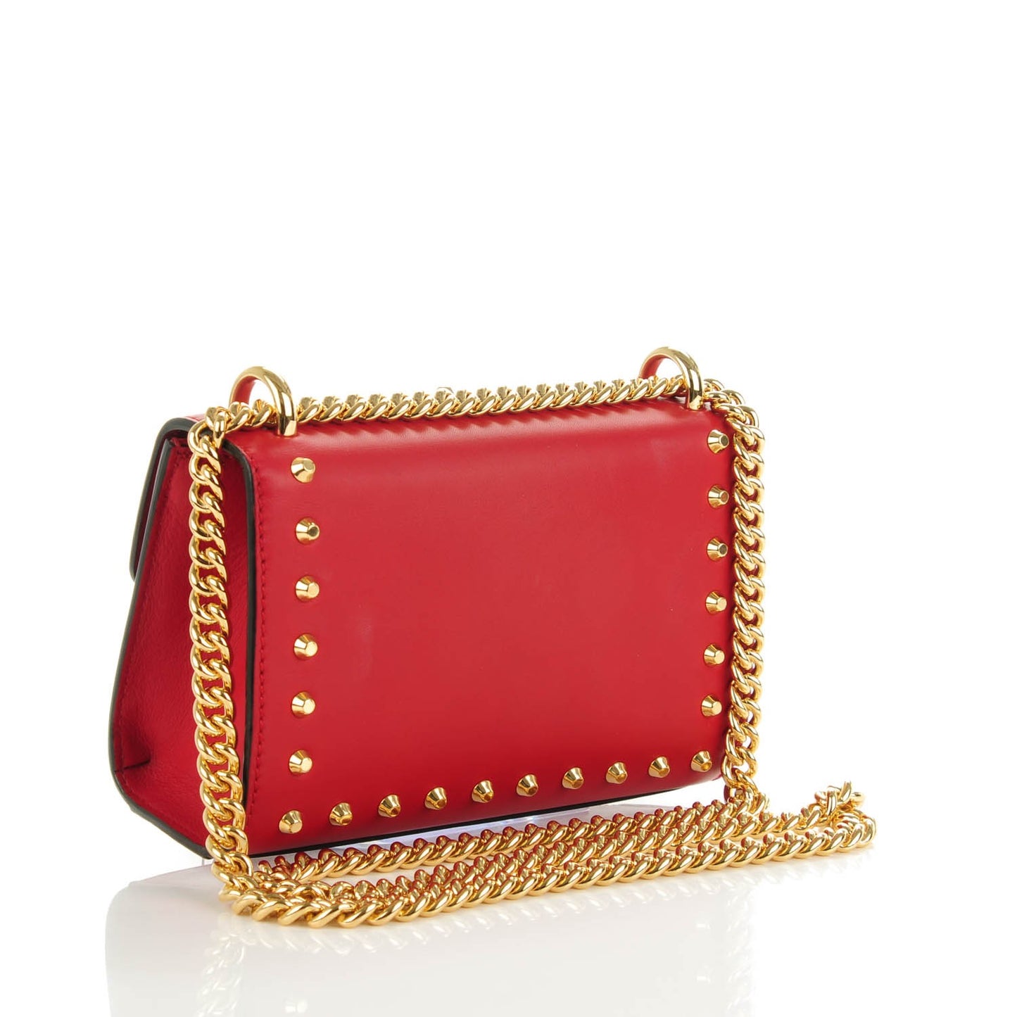 Calfskin Studded Small Padlock Shoulder Bag Hibiscus Red